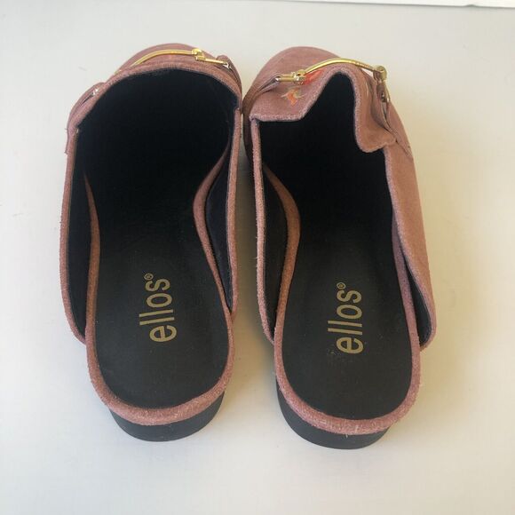 Ellos Horsebit Leather Suede Mules Loafers Pink Rose Embroidered Womens Size 8.5 - Picture 10 of 13